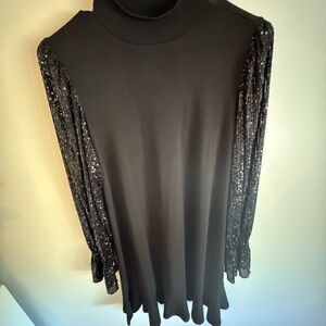 CeCe Black dress with Sequin Sleeves